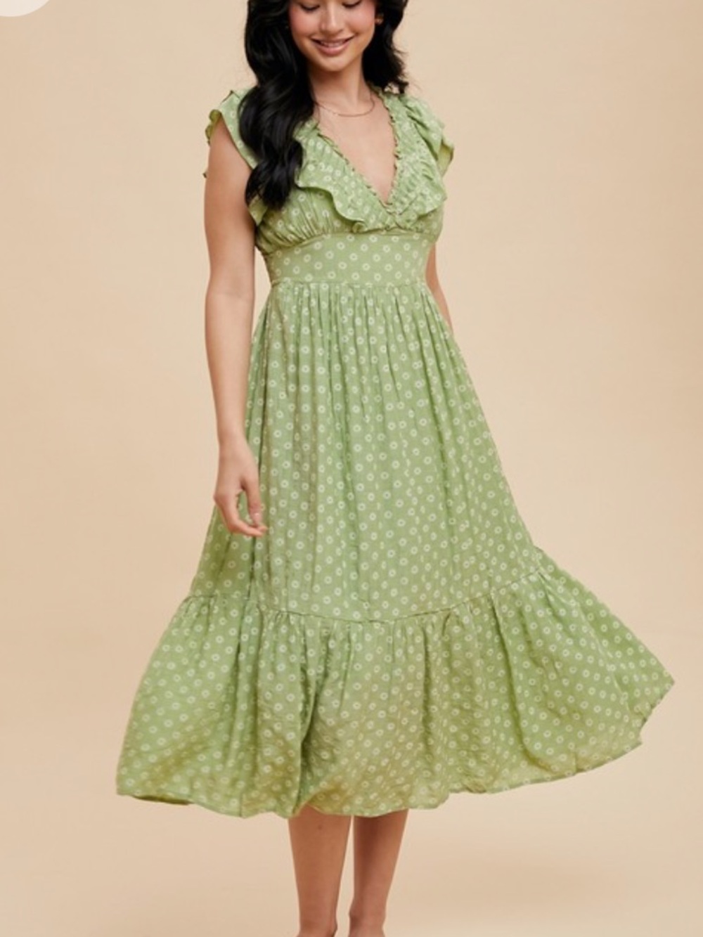 FLORAL PRINT V NECK MIDI DRESS